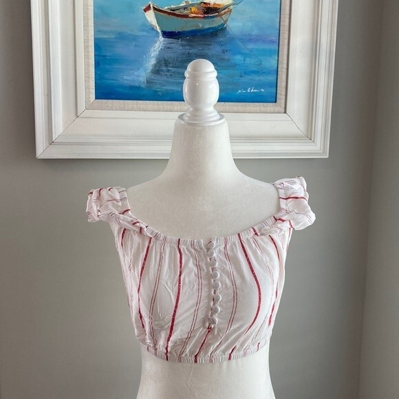 Flynn Skye Red and White Stripped Sleeveless Festival Crop Top Small - Picture 1 of 7
